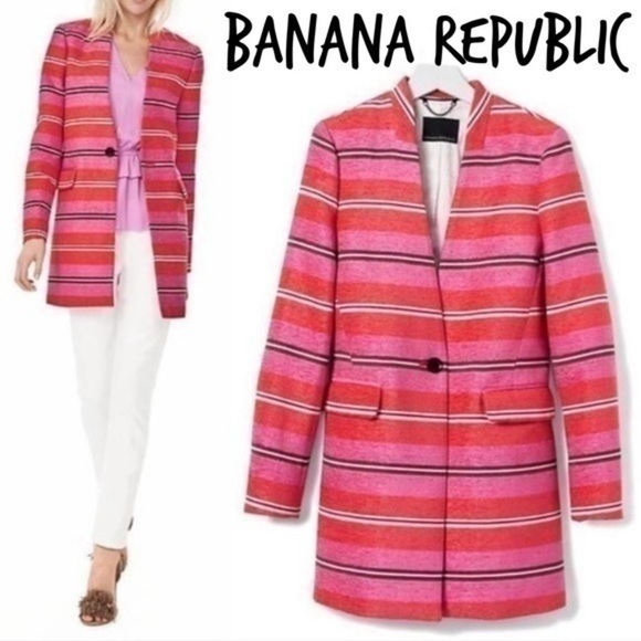 Banana Republic Jackets & Blazers - Banana Republic fuchsia orange stripe Adrianne Naval collaboration